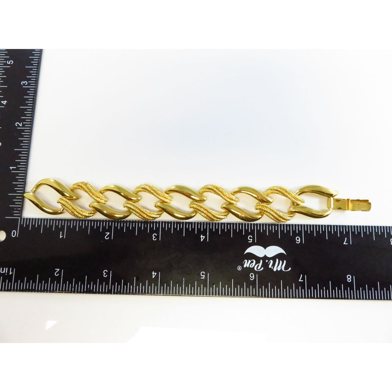 Napier Gold Tone Fashion Bracelet 6 3/4" Long 3/4" Wide With Textured Links & Clasp