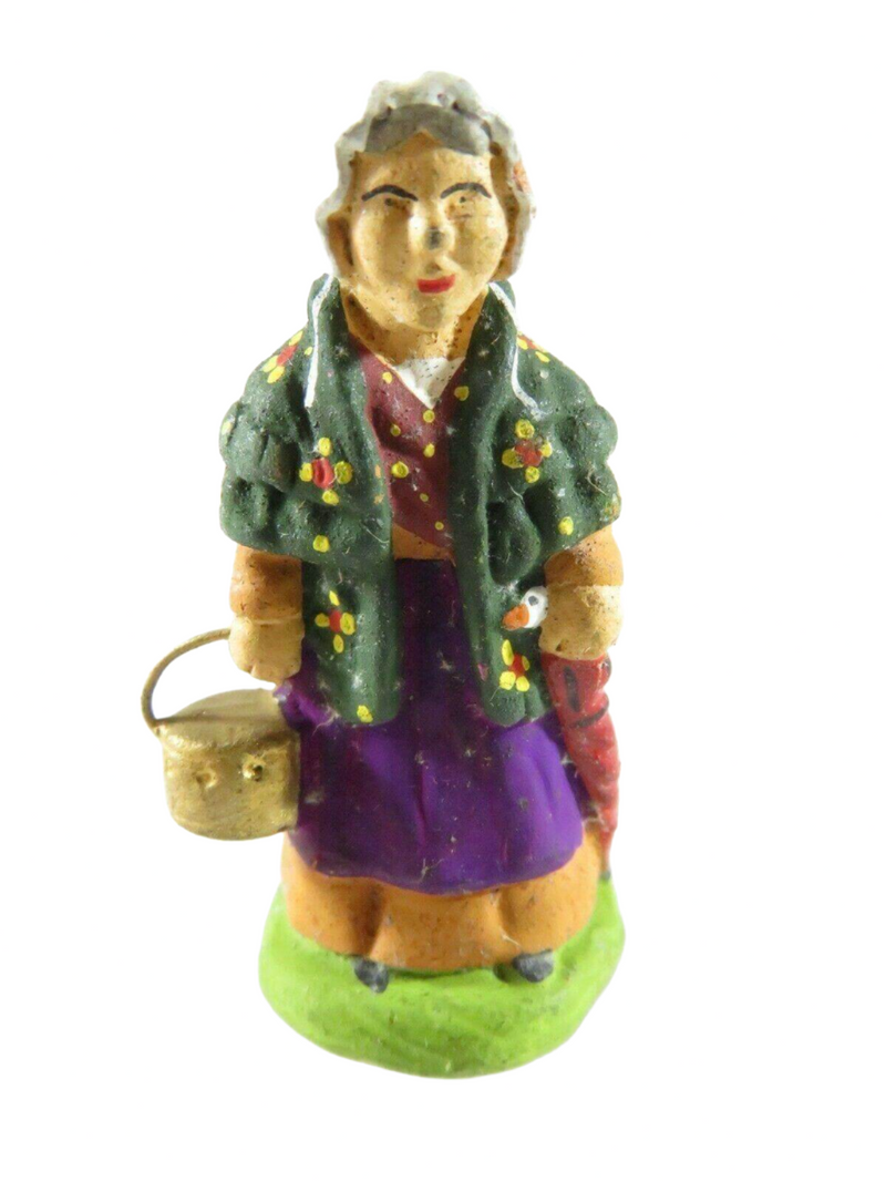 Colorful Woman Holding Basket Marcel Carbonel Terra Cotta Clay Figure France