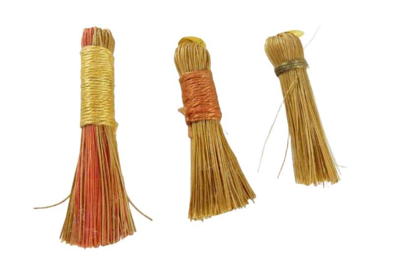 Grouping of 3 Miniature Hand Brooms with Corded Wraps 1 3/4", 1 1/2", 1 3/8"