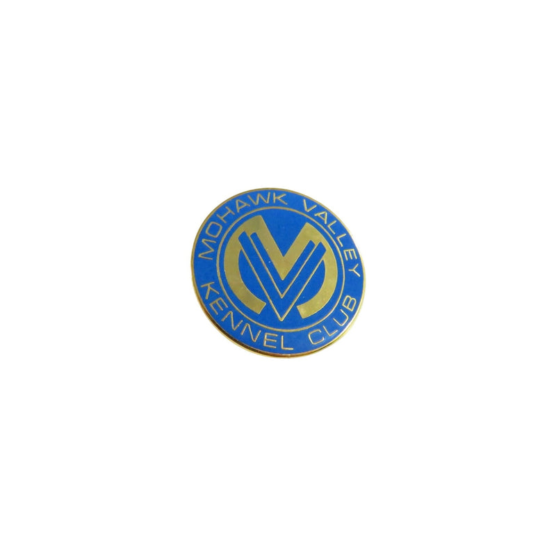 Mohawk Valley Kennel Club Lapel Pin Gold Tone & Blue Enamel 1.25" Diameter Pre-Owned — Gold, Enamel — front view