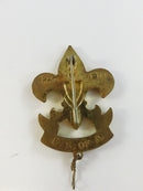 Back of BSA First Class pin showing PAT 1911 marking and vertical safety clasp