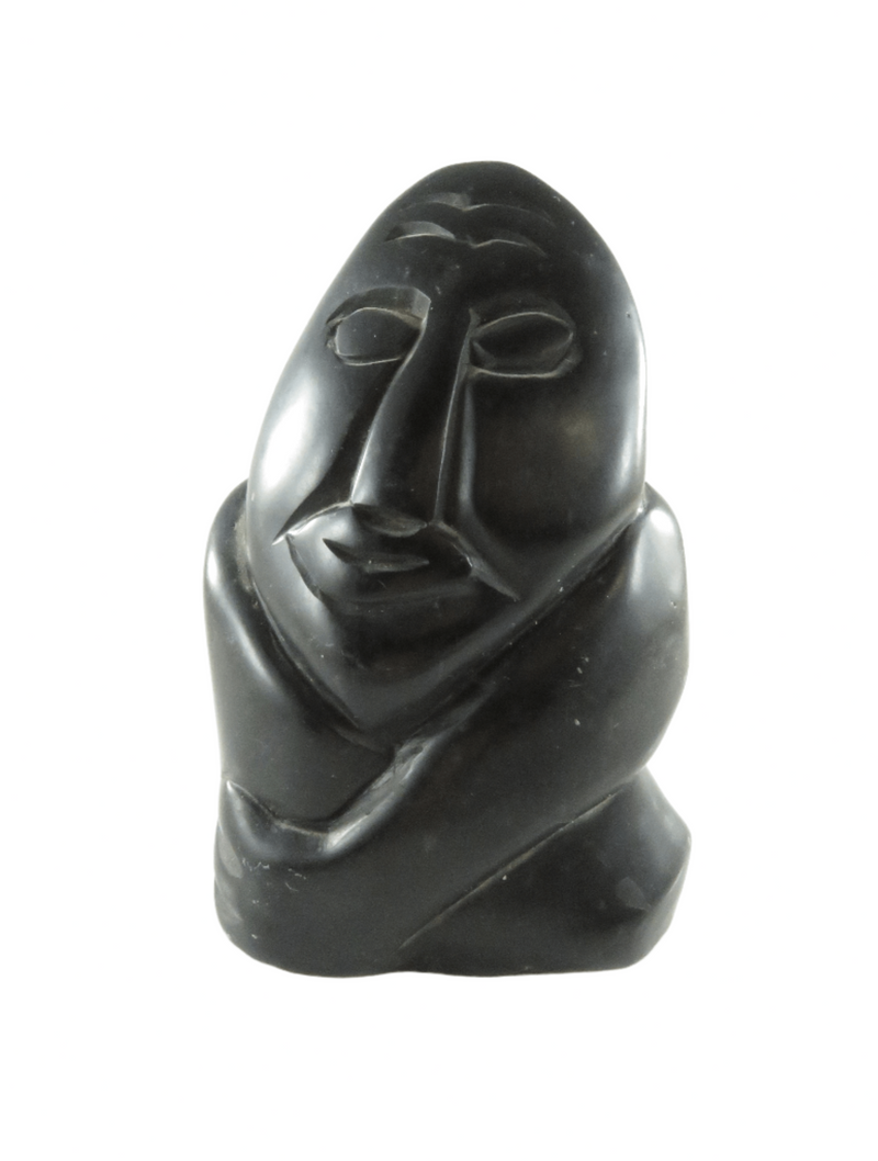 Carved Rock Man Sculpture Form in the Style of The Inuit Tribe 4 3/4 x 3" — front view