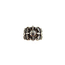 Vintage Sterling Silver Flower Motif Pinky Ring Size 10.5 With Swirling Accents & Wide Band Design — Sterling Silver, Silver
