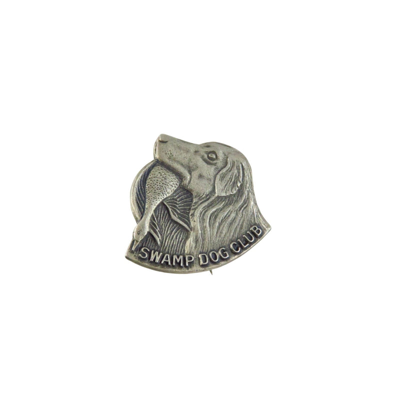Swamp Dog Club Lapel Pin Retriever With Duck Silver Tone 7/8" Pre-Owned — Silver — front view