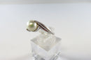 10K White Gold Cultured Pearl Modernist Bypass Ring Size 6.25 SA Mark