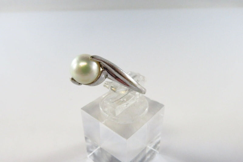 10K White Gold Cultured Pearl Modernist Bypass Ring Size 6.25 SA Mark