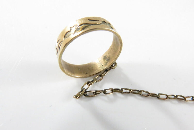 Victorian Child Hand Chain 10K Gold Engraved Ring c1898 Gold-Filled Bracelet