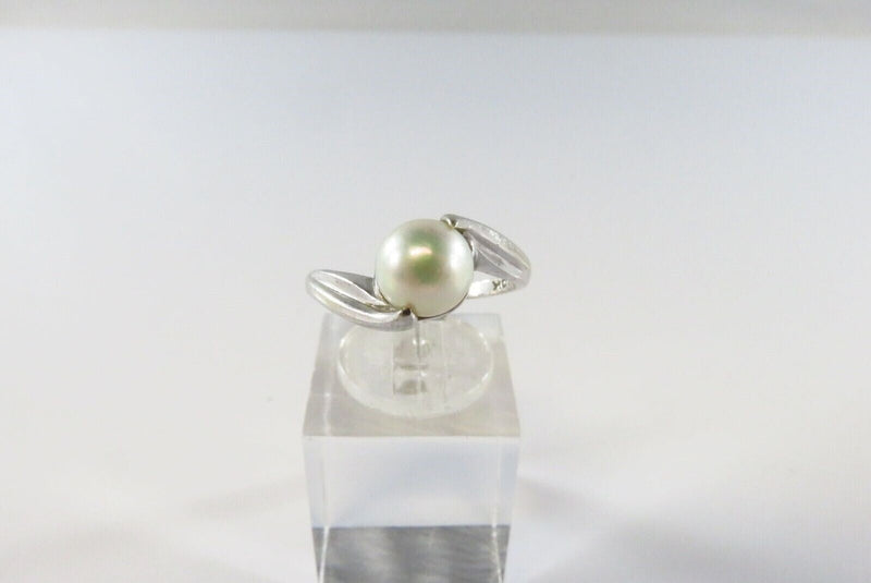 10K White Gold Cultured Pearl Modernist Bypass Ring Size 6.25 SA Mark