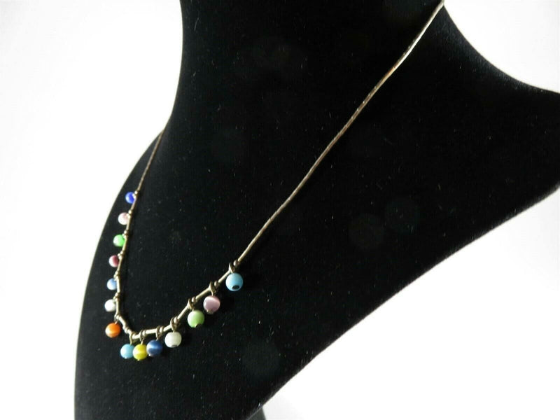 16" TL Sterling Silver Boho Bead & Multicolored Ball Enhancer Necklace product image for Just Stuff I Sell, clear front view, neutral background, original listing photo, optimized descriptive alt text, centered composition variant 3