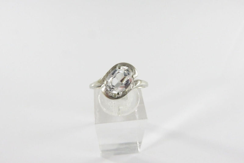 Vintage 10K White Gold Lab Created Quartz Bypass Ring Size 5.5 S-F Inc