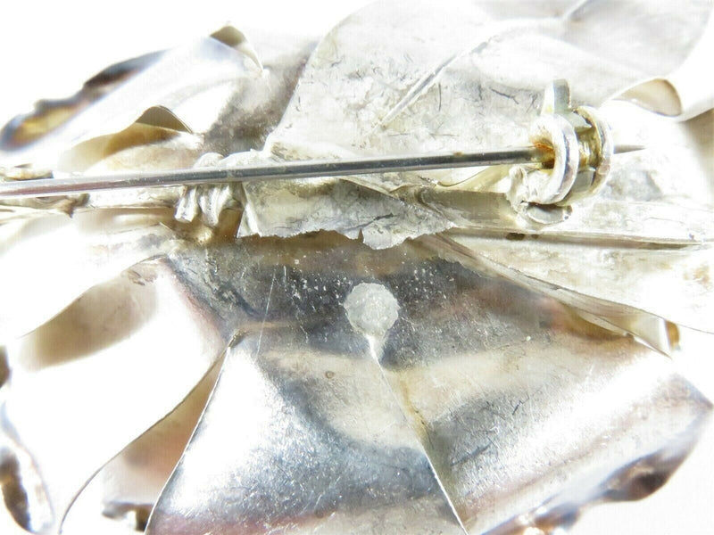 Vintage Taxco Mexico .999 Silver Flower Brooch Made of Silver Sheets 4" x 2 1/4" product image for Just Stuff I Sell, clear front view, neutral background, original listing photo, optimized descriptive alt text, centered composition variant 8
