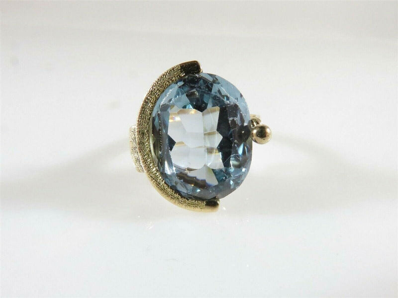 14K Mid Century Celestial Themed Oval Blue Topaz Solitaire Ring Size 6.5 product image for Just Stuff I Sell, clear front view, neutral background, original listing photo, optimized descriptive alt text, centered composition variant 8