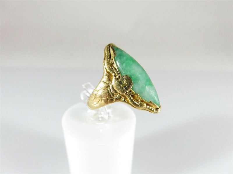 Solid Antique 20K Gold Navette Green White Nephrite Jade Ring Size 5 1/2 product image for Just Stuff I Sell, clear front view, neutral background, original listing photo, optimized descriptive alt text, centered composition variant 2
