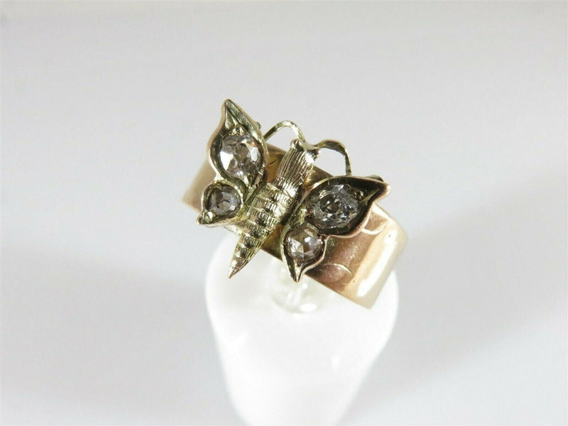 Outstanding Antique 14K Gold Diamond Figural Butterfly Ring Cigar Band Rose OMC product image for Just Stuff I Sell, clear front view, neutral background, original listing photo, optimized descriptive alt text, centered composition variant 3