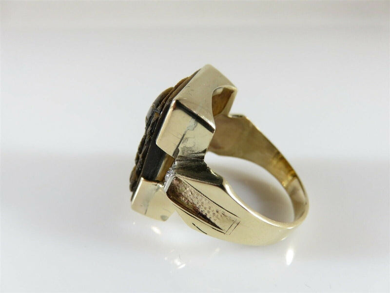 Carved Roman Soldiers In Profile 10K Gold Tigers Eye Diamond Ring Size 11.5 product image for Just Stuff I Sell, clear front view, neutral background, original listing photo, optimized descriptive alt text, centered composition variant 11