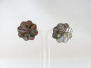 Pinwheel Flower Form Abalone & Sterling CBL Taxco Mexico Screw Back Earrings product image for Just Stuff I Sell, clear front view, neutral background, original listing photo, optimized descriptive alt text, centered composition