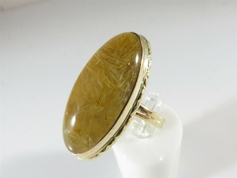 Vintage Mid-Century 10K Gold Rutilated Quartz Cabochon Ring Size 7