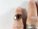 14K Gold Ring with 3 Oval Garnets & 6 Round Garnet Accents Mid-Century Sz 5