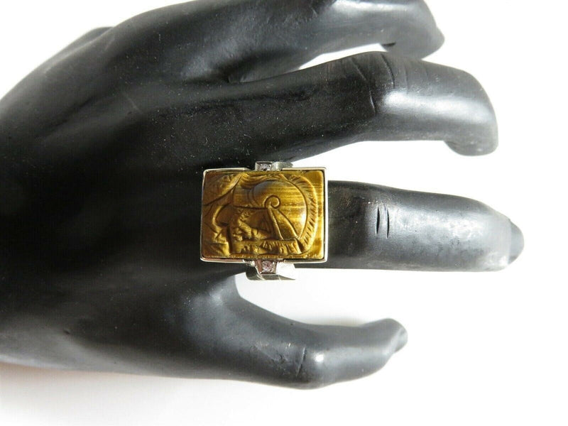Carved Roman Soldiers In Profile 10K Gold Tigers Eye Diamond Ring Size 11.5 product image for Just Stuff I Sell, clear front view, neutral background, original listing photo, optimized descriptive alt text, centered composition variant 6
