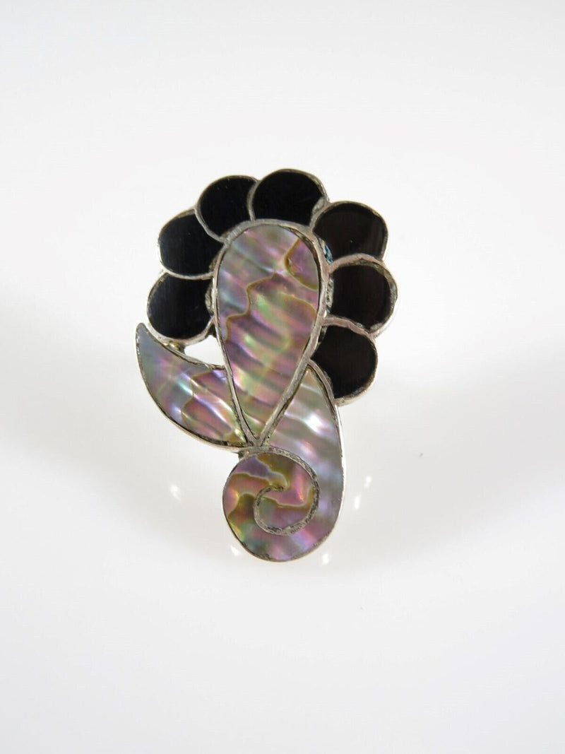 Vintage Abstract Style Unmatched Onyx Abalone & Sterling Disc Taxco ETM Single Earring product image for Just Stuff I Sell, clear front view, neutral background, original listing photo, optimized descriptive alt text, centered composition