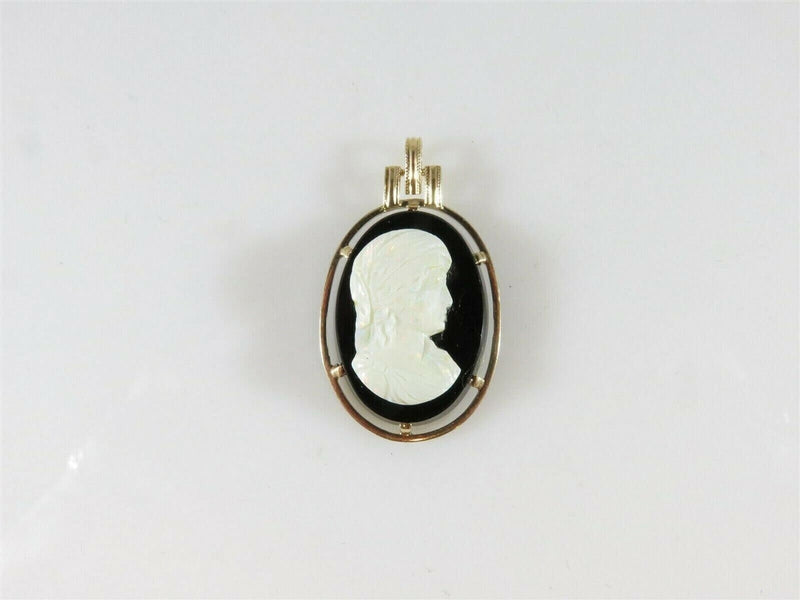 14K Yellow Gold Carved Opal Right Facing Cameo Onyx Pendant product image for Just Stuff I Sell, clear front view, neutral background, original listing photo, optimized descriptive alt text, centered composition