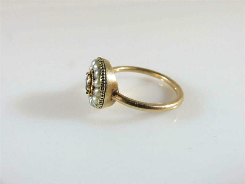 Georgian 14K Gold Garnet & Pearl Cluster Ring Antique Size 5.5