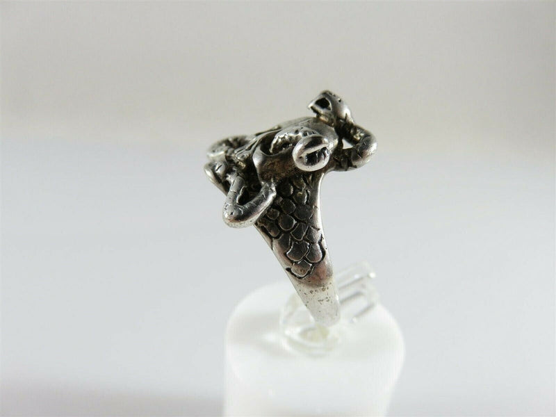 Silver Tone Artisan Signed Biker Skull Ring Size 6.75 Unisex Snake Skull Ring product image for Just Stuff I Sell, clear front view, neutral background, original listing photo, optimized descriptive alt text, centered composition variant 4