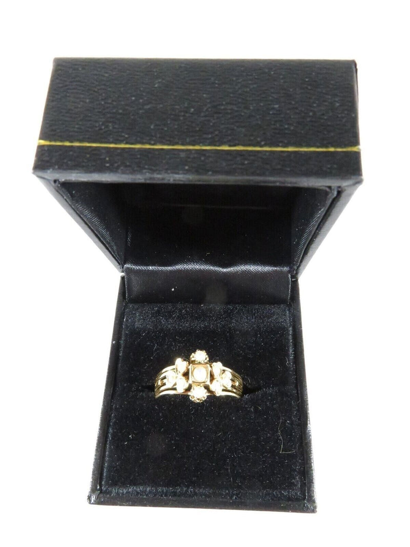 Victorian 18K Yellow Gold Three-Leaf Clover Seed Pearl Ring Size 8