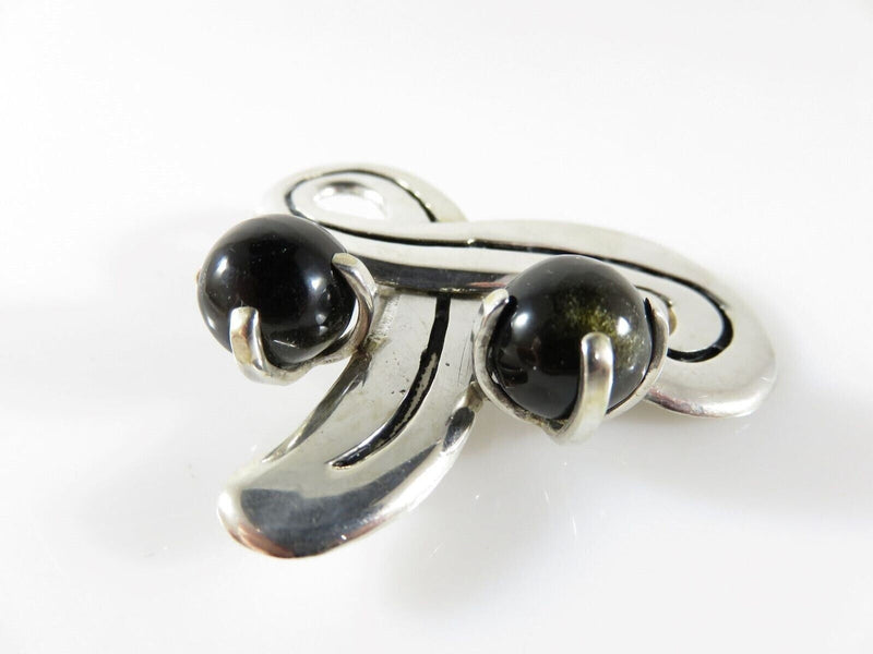 Fetching Modernist Swirling Silver & Onyx Brooch Pendant Taxco TC Conjoined Old product image for Just Stuff I Sell, clear front view, neutral background, original listing photo, optimized descriptive alt text, centered composition variant 4