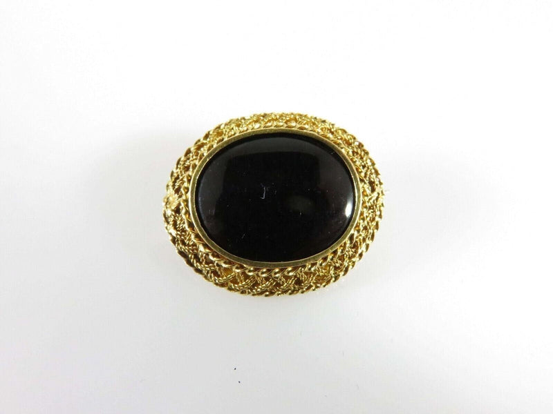 Antique 18K Yellow Gold Bezel Set Oval Onyx Pin C Clasp 21.33mm x 18.02mm product image for Just Stuff I Sell, clear front view, neutral background, original listing photo, optimized descriptive alt text, centered composition