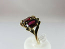 14K Gold Ring with 3 Oval Garnets & 6 Round Garnet Accents Mid-Century Sz 5