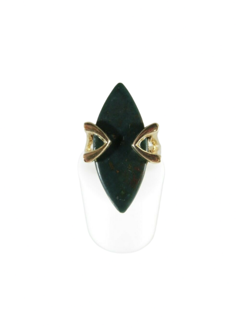 Vintique 10K Yellow Gold Bloodstone Navette Women's Ring Size 5.75