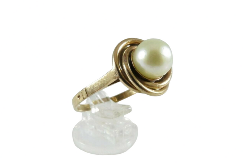 Antique 14K Gold & 6.8mm Solitaire Pearl Wedding Ring Women's Size 7