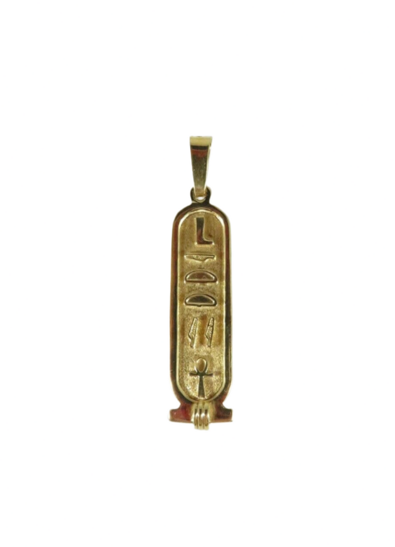 Egyptian Hieroglyphic Betty Eternal Life 18K Yellow Gold Cartouche Pendant