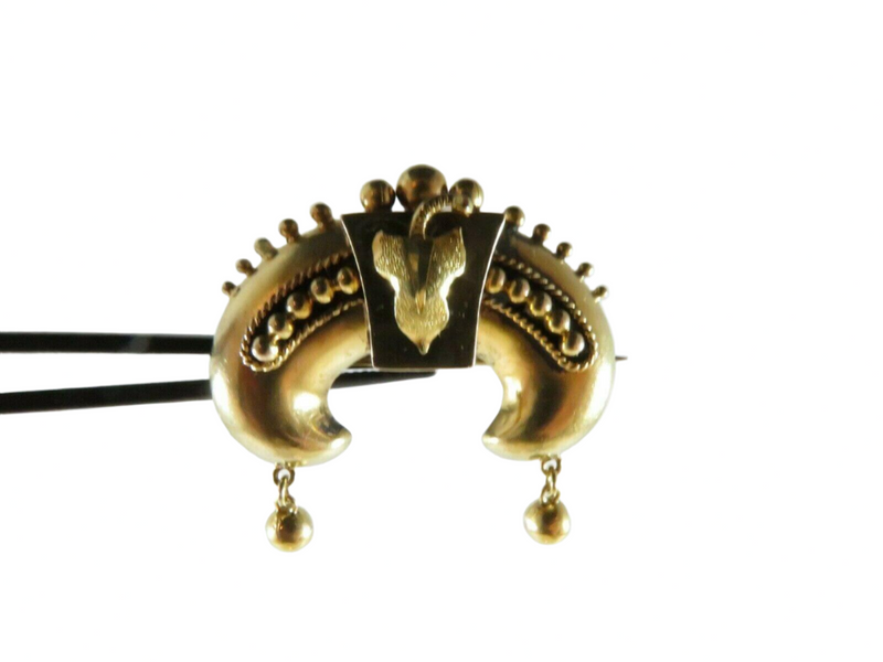 Antique Victorian 18K Gold Etruscan Revival Crescent Brooch with Dangles Circa 1860s — Jewelry & Watches:Vintage & Antique Je