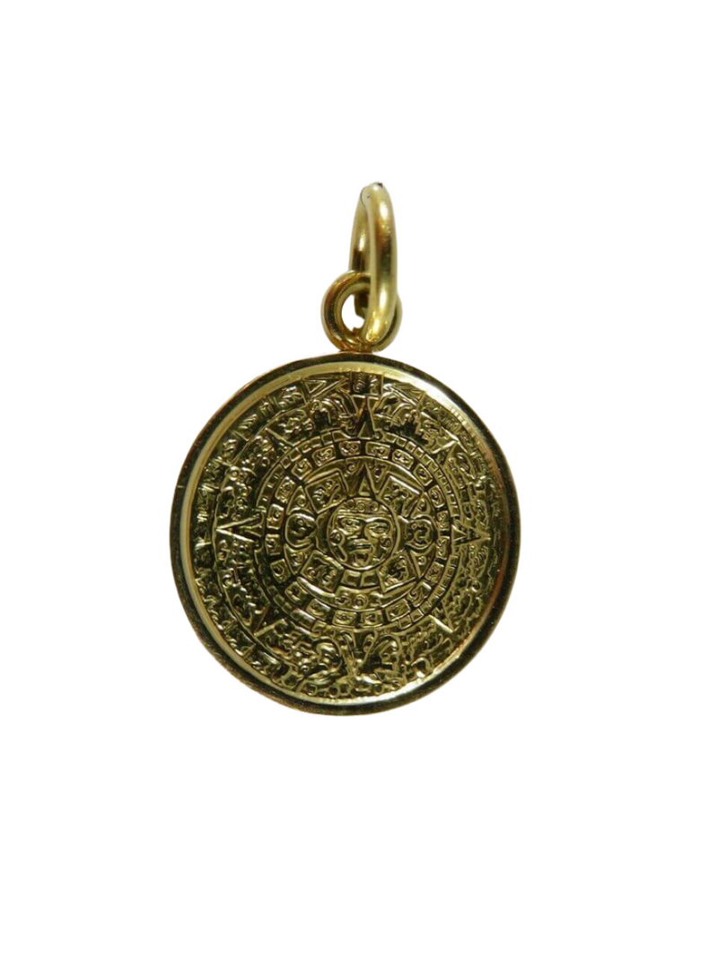 14K Yellow Gold Acapulco Coin Style Mayan Calendar Scenic Travel Charm/Pendant