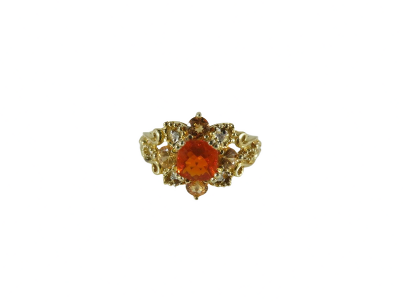 Michael Valitutti 14K Solid Gold Orange Stone, Diamond and Yellow Stone Size 5