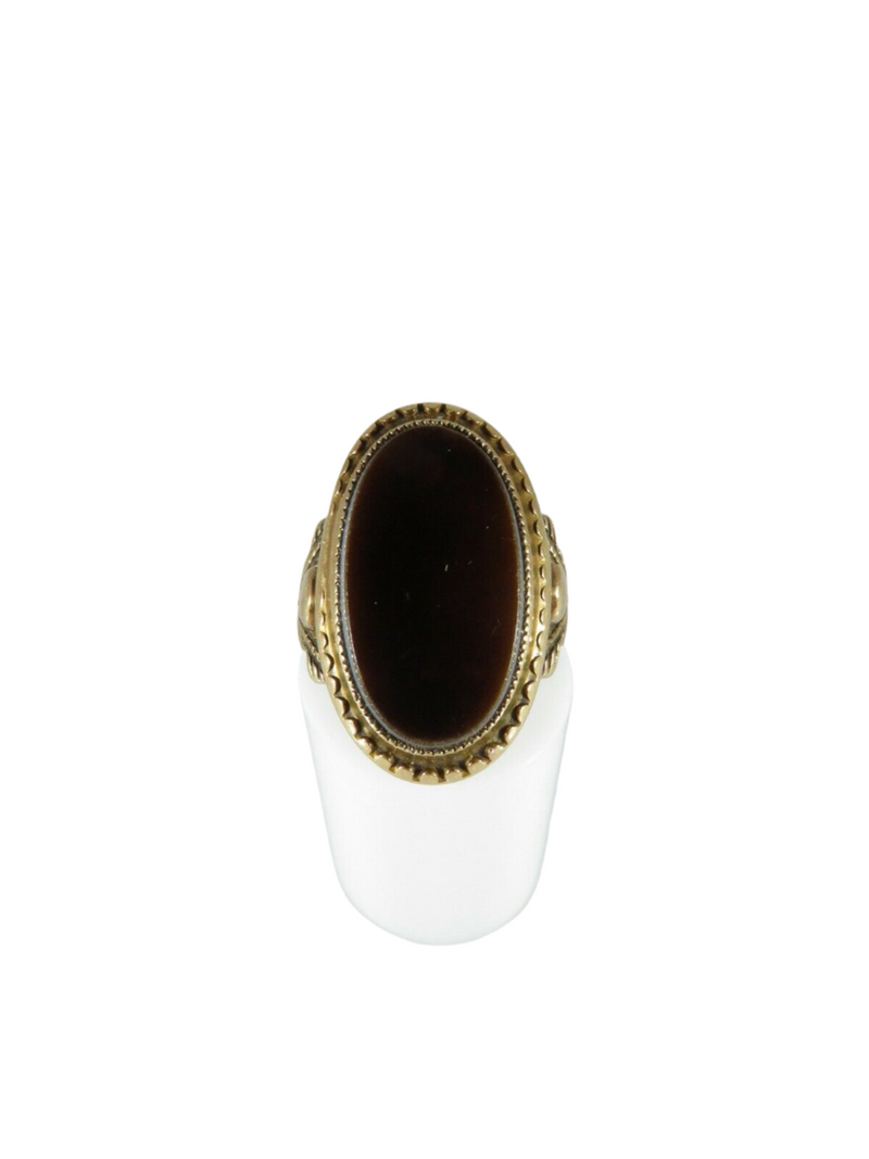 Victorian 14K Gold Uncut Hardstone Signet Ring Women Size 6.25