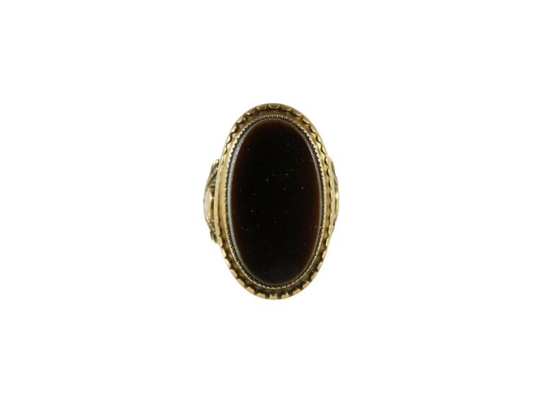 Victorian 14K Gold Uncut Hardstone Signet Ring Women Close Up