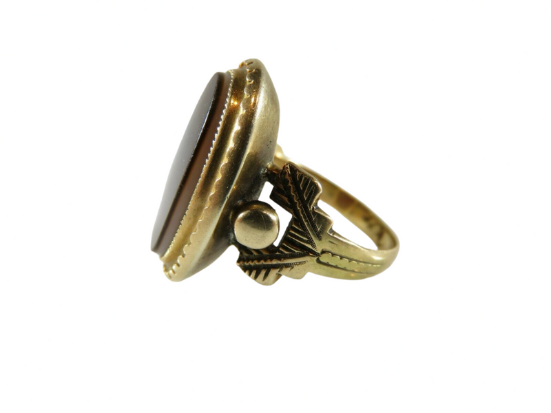 Victorian 14K Gold Uncut Hardstone Signet Ring Women  Side View