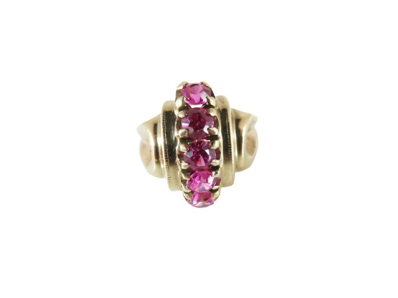 Waterfall Pink Spinel Mid Century FAITH 10k Gold Womens Ring Close Up