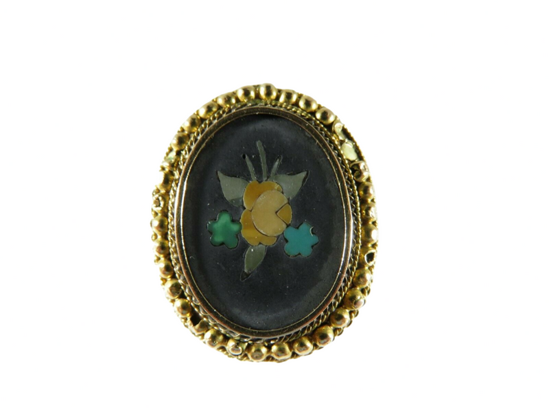 Rare Antique Pietra Dura Ring 18K Top 9K Shank Yellow Gold Ring 7.5