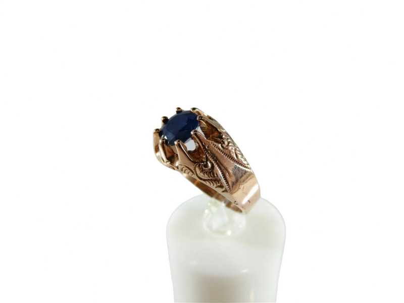 Stunning 10K Rose Gold Blue Sapphire Solitaire Fancy Belcher Buttercup Setting