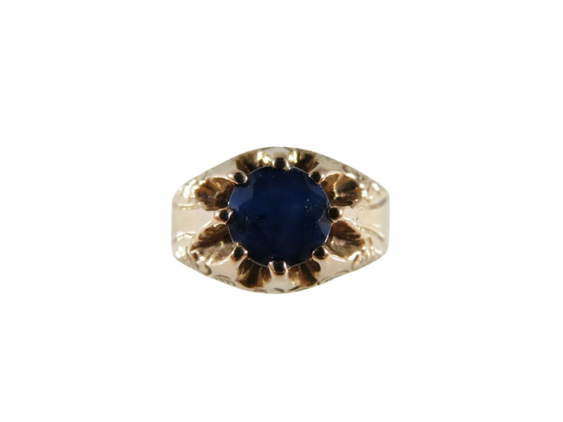 Stunning 10K Rose Gold Blue Sapphire Solitaire Fancy Belcher Buttercup Setting