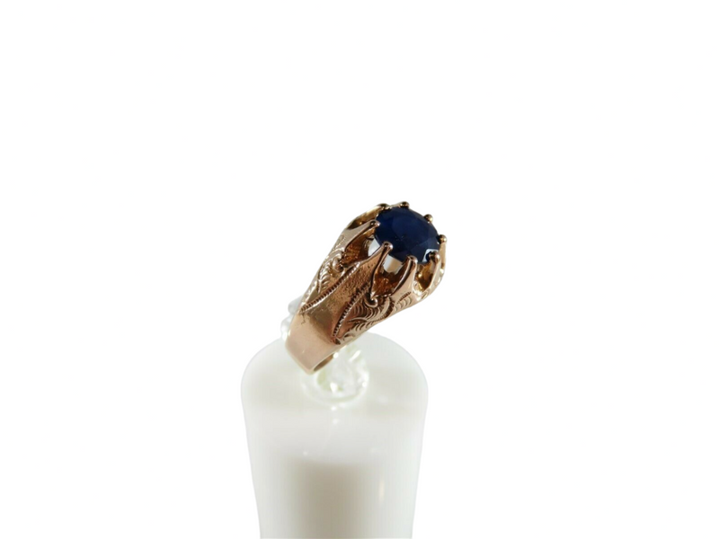 Stunning 10K Rose Gold Blue Sapphire Solitaire Fancy Belcher Buttercup Setting