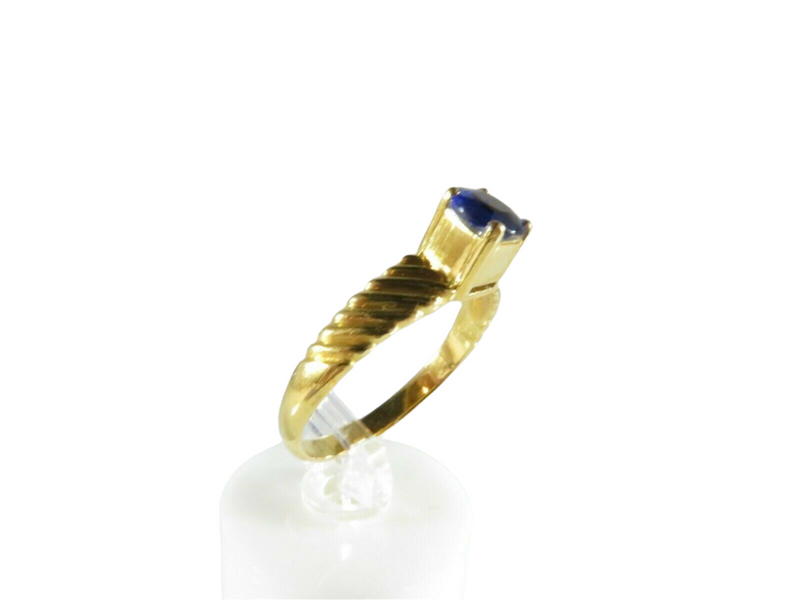 20K Gold .75 Carat Round Cut Natural Blue Sapphire Solitaire Ring Size 9.75 Left Side View