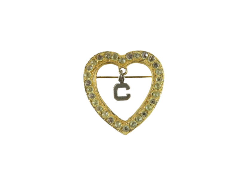 Vintage Gold Gilt Sterling Silver Heart with Paste & Letter C Sweetheart Pin — Jewelry & Watches:Fine Jewelry:Fine Pins & Bro