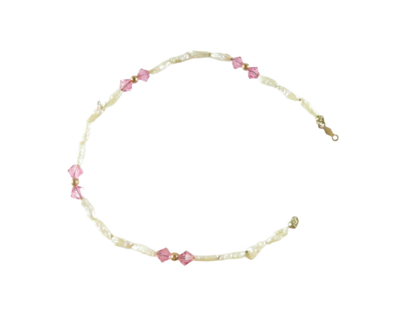 7" Baby Doll Necklace 14K Gold Connector, Pink Glass, Faux Pearls, Golden Beads — Dolls & Bears:Dolls:Doll Clothes & Fashion