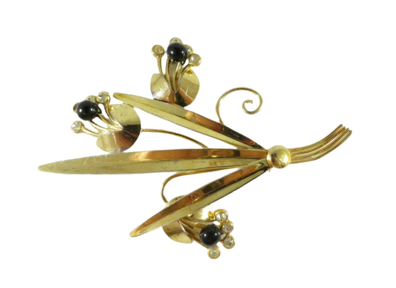 Vintage Gold Vermeil Sterling Silver Black & White Spray Brooch 3 3/4 x 2 3/4 — Jewelry & Watches:Fine Jewelry:Fine Pins & Br