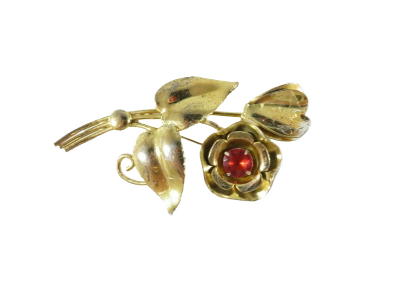 Unsigned Large Sterling Silver Gold Vermeil Pink Stone Floral Brooch — Jewelry & Watches:Fine Jewelry:Fine Pins & Brooches:Pr